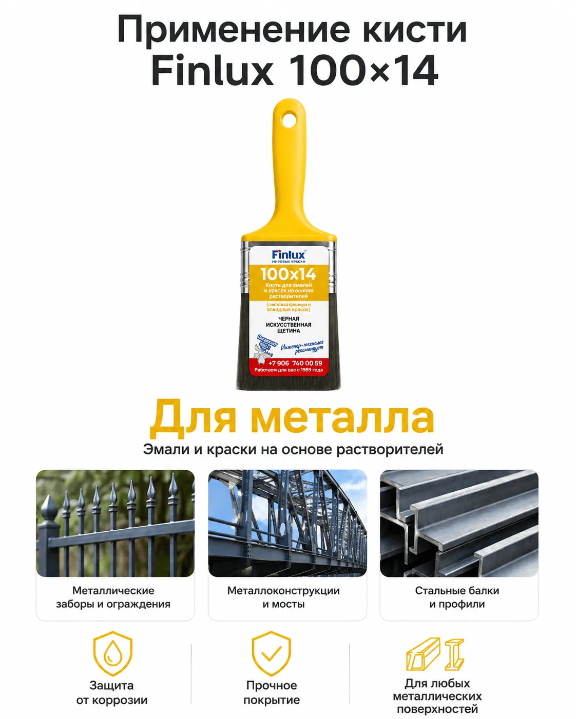 Кисть универсальная FinluxHome DECOR (100?15 мм)
