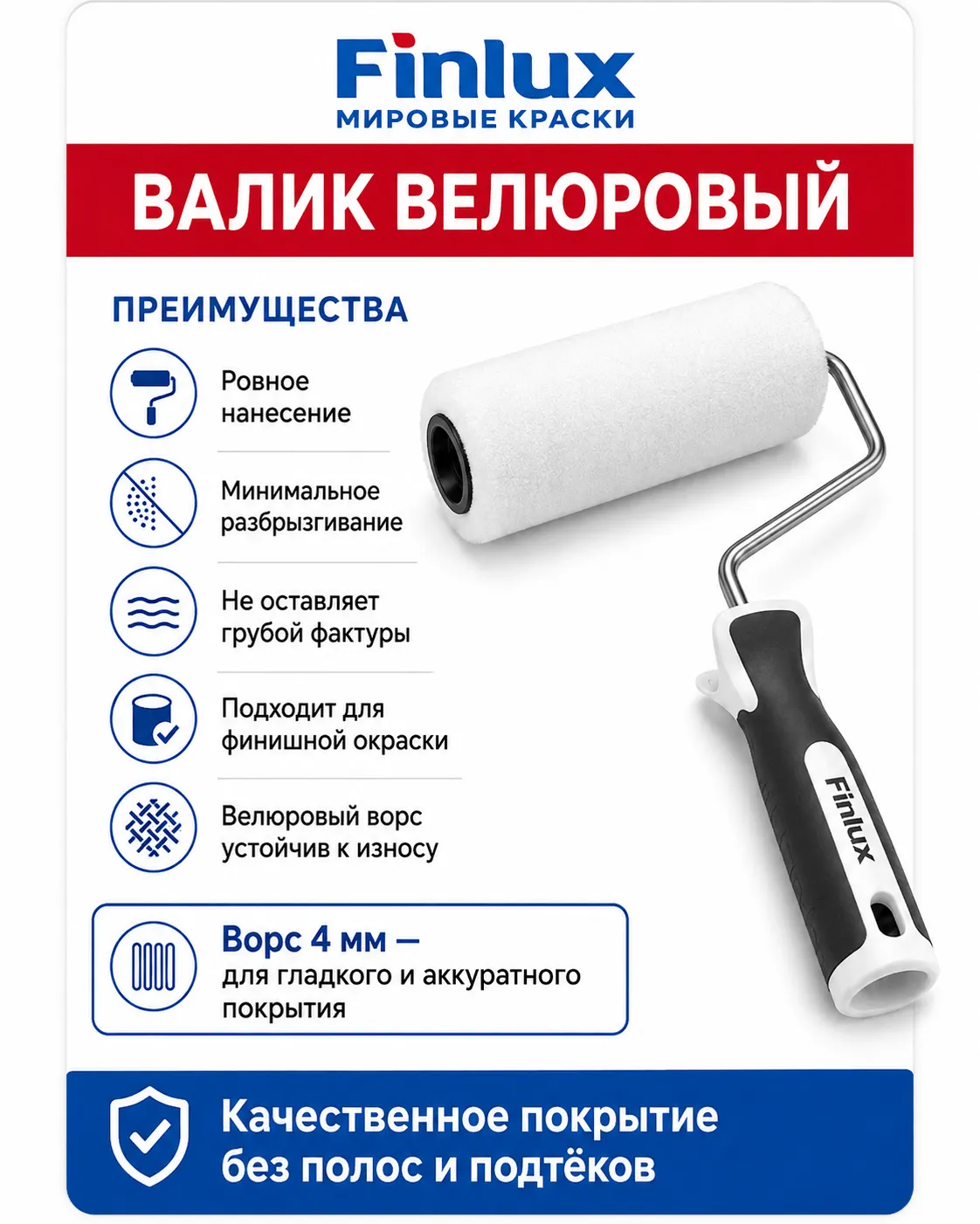 Валик велюровый FinluxHome DECOR (Ролик 250 мм.)