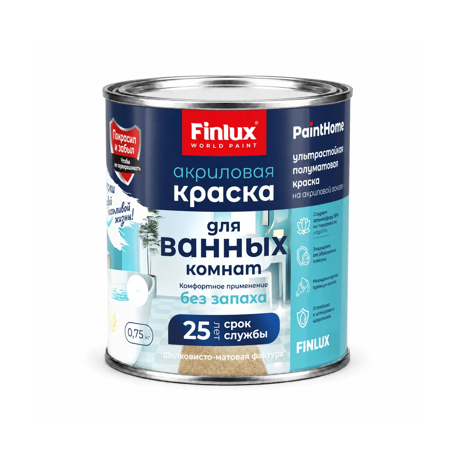 Краска акриловая, идеальная для ванных комнат Finlux F-25 WorldPaint